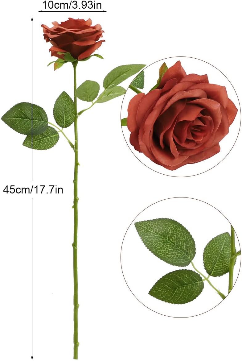 LVEFIT Artificial Rose Flowers Burnt Orange Rose Flowers Silk Flowers 12 pcs with Long Stem Silk Roses Bouquet for Wedding Bridal Shower Party Home Decoration