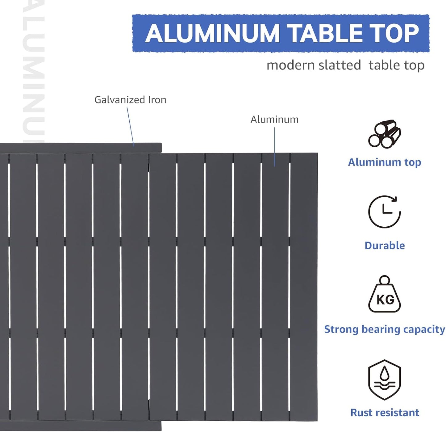 Soleil Jardin Aluminum Patio Extendable Dining Table, 63" - 105", Adjustable Indoor Outdoor Furniture Rectangle Table for 6-10 Person Porch Deck Garden, Dark-Grey