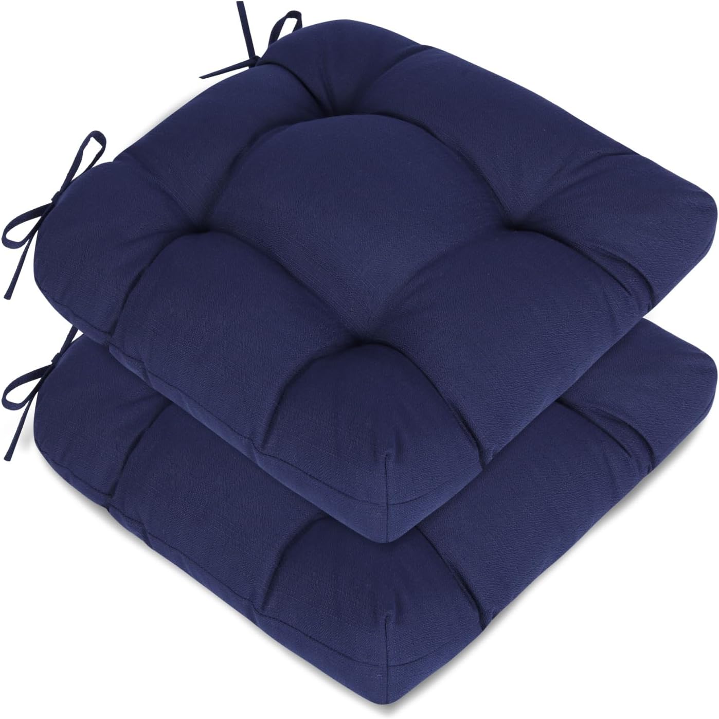 Aoodor 19" x 19" x 5" Tufted Outdoor Chair Cushions, Water Resistant & Fade Resistant Polyester Dining Chair Pads with 2 Straps for Patio Furniture, Set of 2