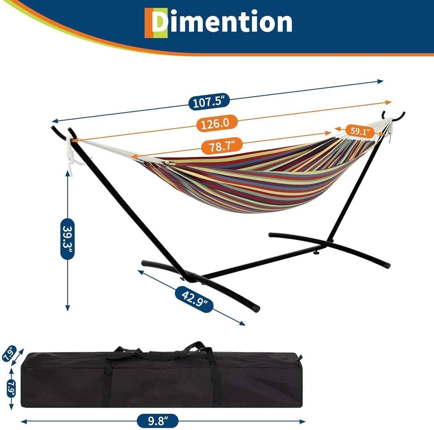 Double Hammock with Steel Stand, Outdoor Portable Hammocks Accommodates with 450Lb Capacity 2 People& Portable Carry Bag for Outside Camping Garden Yard,Yellow