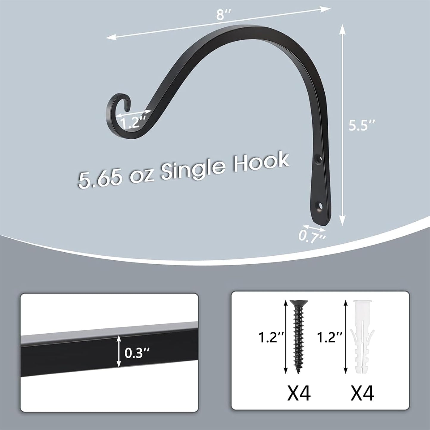 Gtongoko 2 Pack 8 Inch Plant Hangers Outdoor Metal, Plant Hooks for Wall Indoor, Outdoor Hooks for Hanging Bird Feeders, Plant Bracket, Lanterns, Wind Chinme, Black