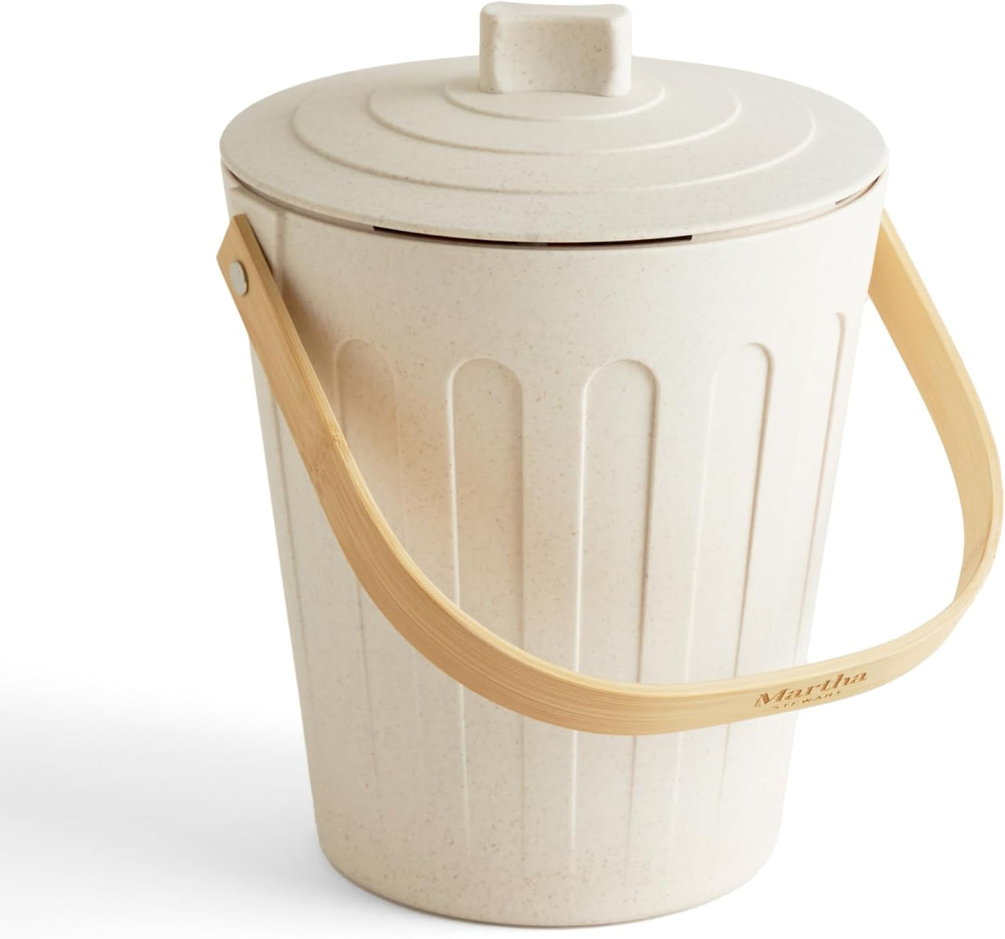 Martha Stewart Indoor Compost Bin | Countertop Composting Bucket for Kitchen | .7 Gallon Capacity | Includes Filter | Plant Based Materials | Linen White