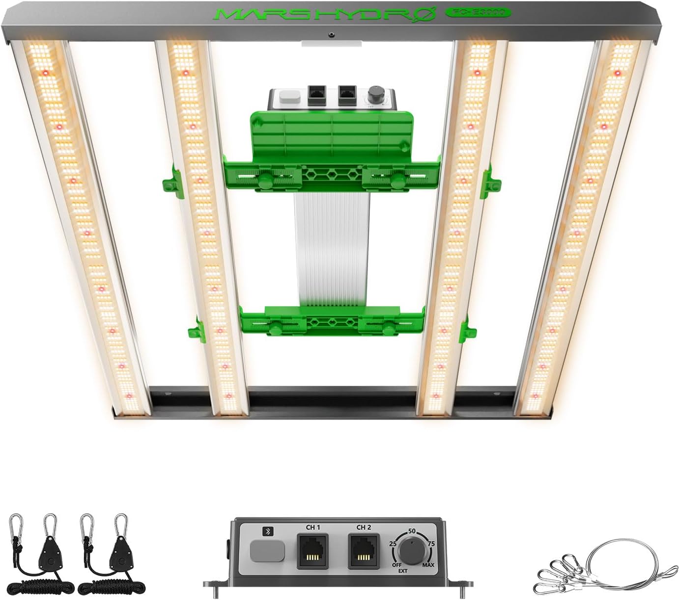 2025 New Version MARS HYDRO FC-E3000 300Watt LED Grow Light 3X3ft Full Spectrum Grow Light Bar, Smart Dimmable & Integrated Grow Lampe for Veg Bloom Flower, Achieve 2.8 umol/J