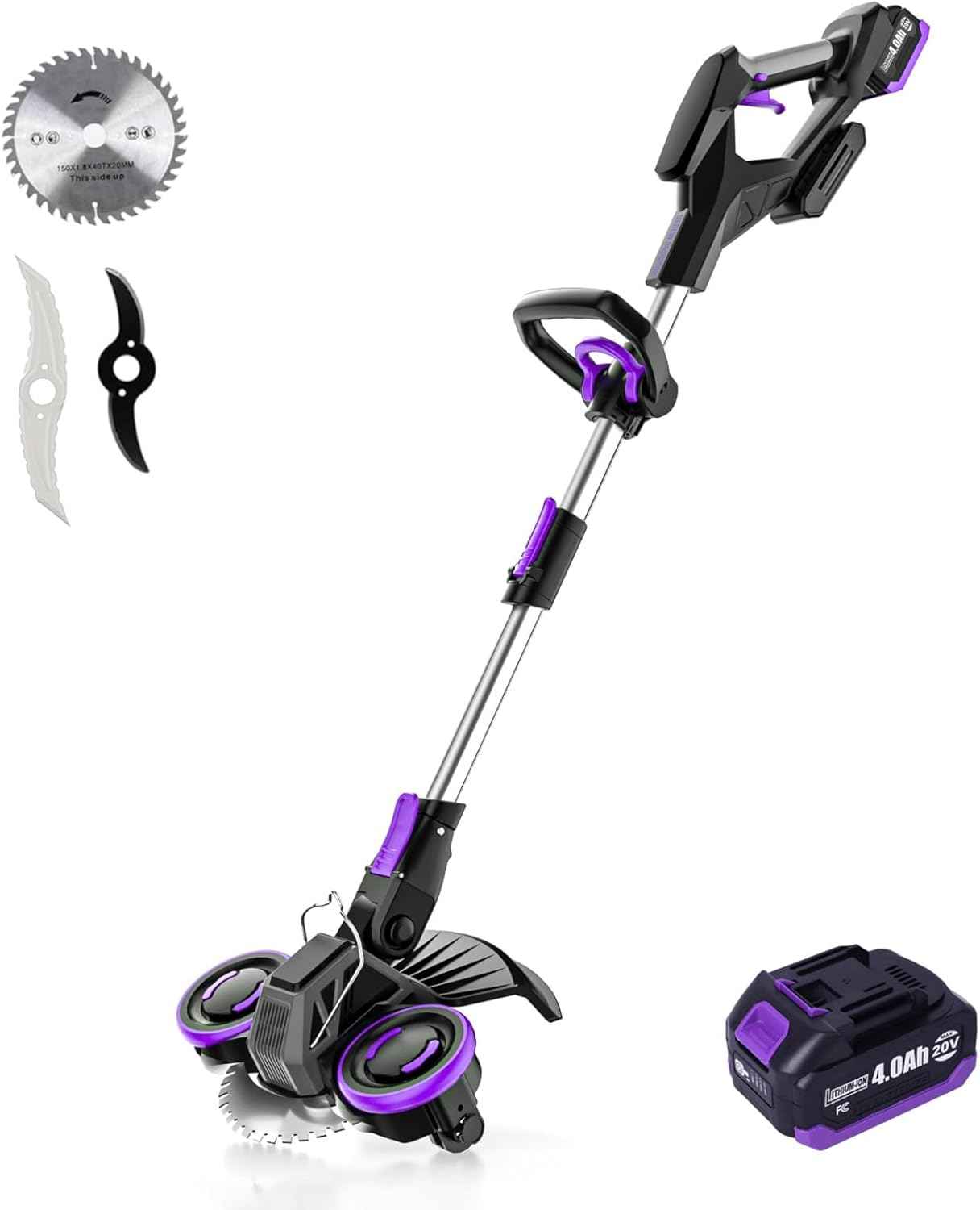 20V Cordless Weed Wacker, Brushless Motor, 3-in-1 Lawn Edger/Mower/Trimmer, 30 Min Runtime(One 4.0Ah Battery)