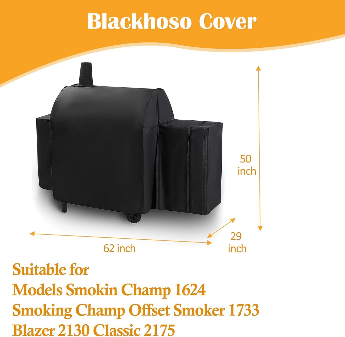 Grill Cover for Char-Griller Smokin Champ 1624 Smoking Champ Offset Smoker 1733, Blazer 2130 and Classic 2175, Heavy Duty Waterproof UV Resistant Cover, Outdoor BBQ Accessories