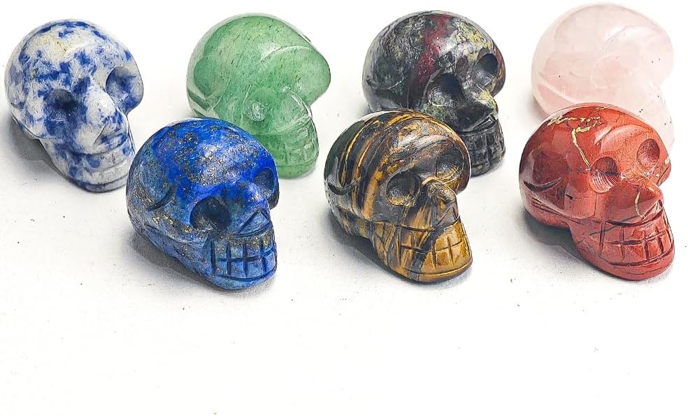 14Pcs 1 Inch Natural Crystal Skulls Set, Hand Carved Polished Gemstone Ghost Head Statues, Mixed Natural Mineral Crystal Skulls, Reiki Healing Stone Crafts, Desktop Home Decor Ornament