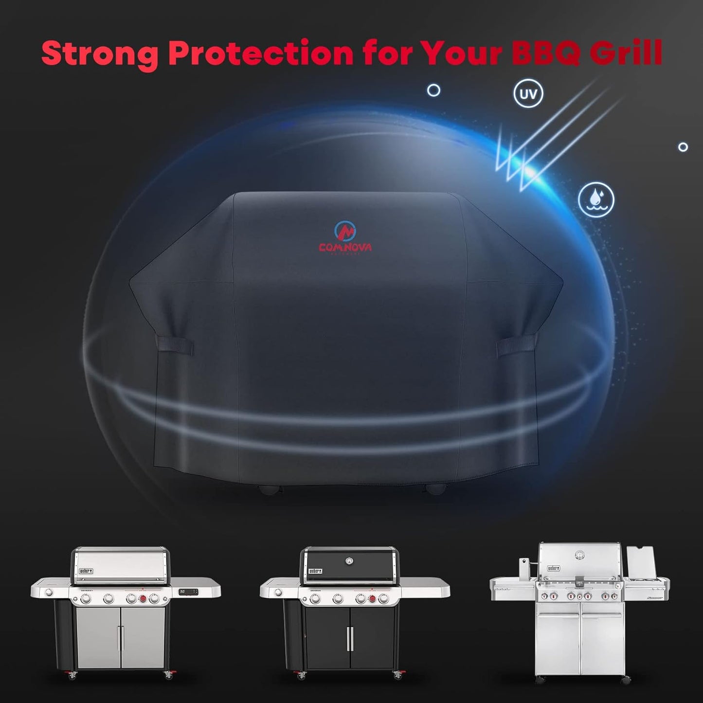 Comnova Grill Cover 75 Inch, 7109 BBQ Cover for Weber Summit 600 Series 6 Burner Grills, 600D Heavy Duty & Waterproof Barbeque Cover for Weber, Char-Broil, Monument, Brinkmann, Dyna-glo, and Nexgrill