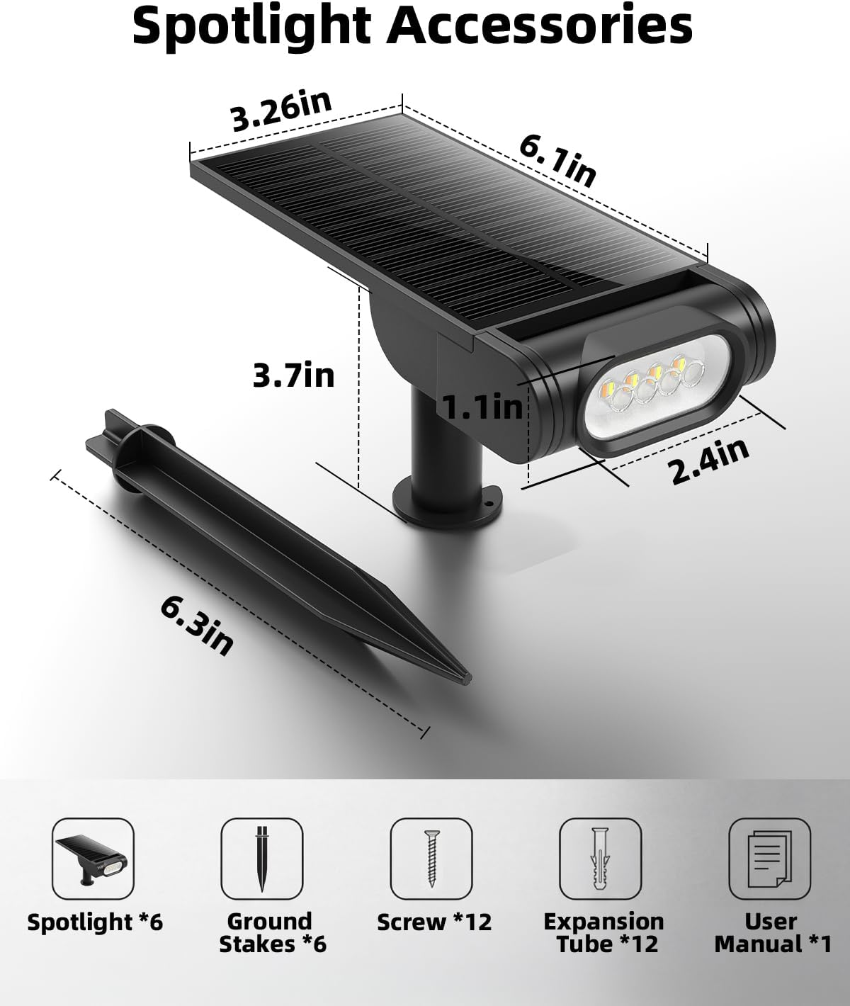 EZVALO Solar Spot Lights Outdoor IP67 Waterproof, Adjustable Solar Landscape Lights, 3 Lighting Modes Solar Spotlights for Outside Yard Garden Plant Trees Pathway Flag (Warm White-6Pack)