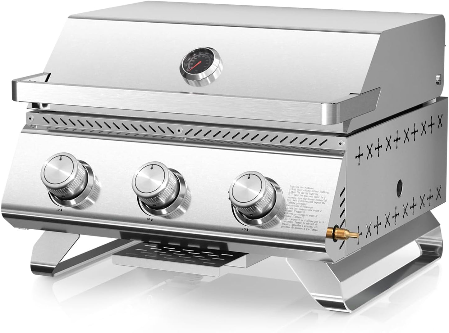 R.W.FLAME Premium 3 Burner Tabletop Propane Gas Grill Stainless Steel Portable Outdoor BBQ Grill with Griddle,24,000 BTU Multi-Zone Cooking,Built-in Thermometer,Backyard,Camping & Patio Gatherings