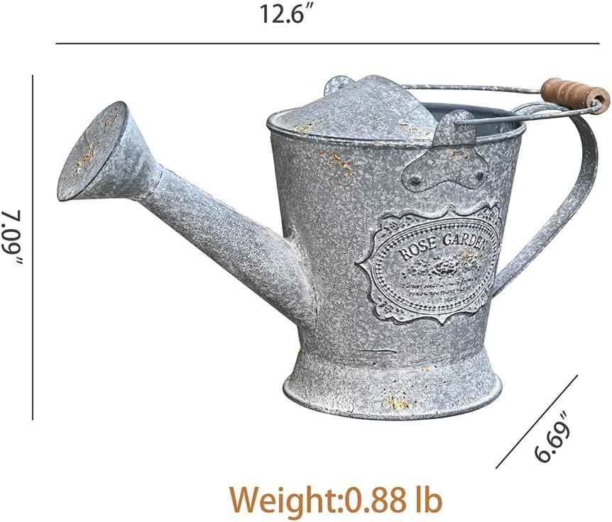 Vintage Metal Watering Can with Wooden Handle, Watering Can for Indoor/Outdoor Plants, Shabby Chic Decor for Home Balcony Courtyard Garden Gray