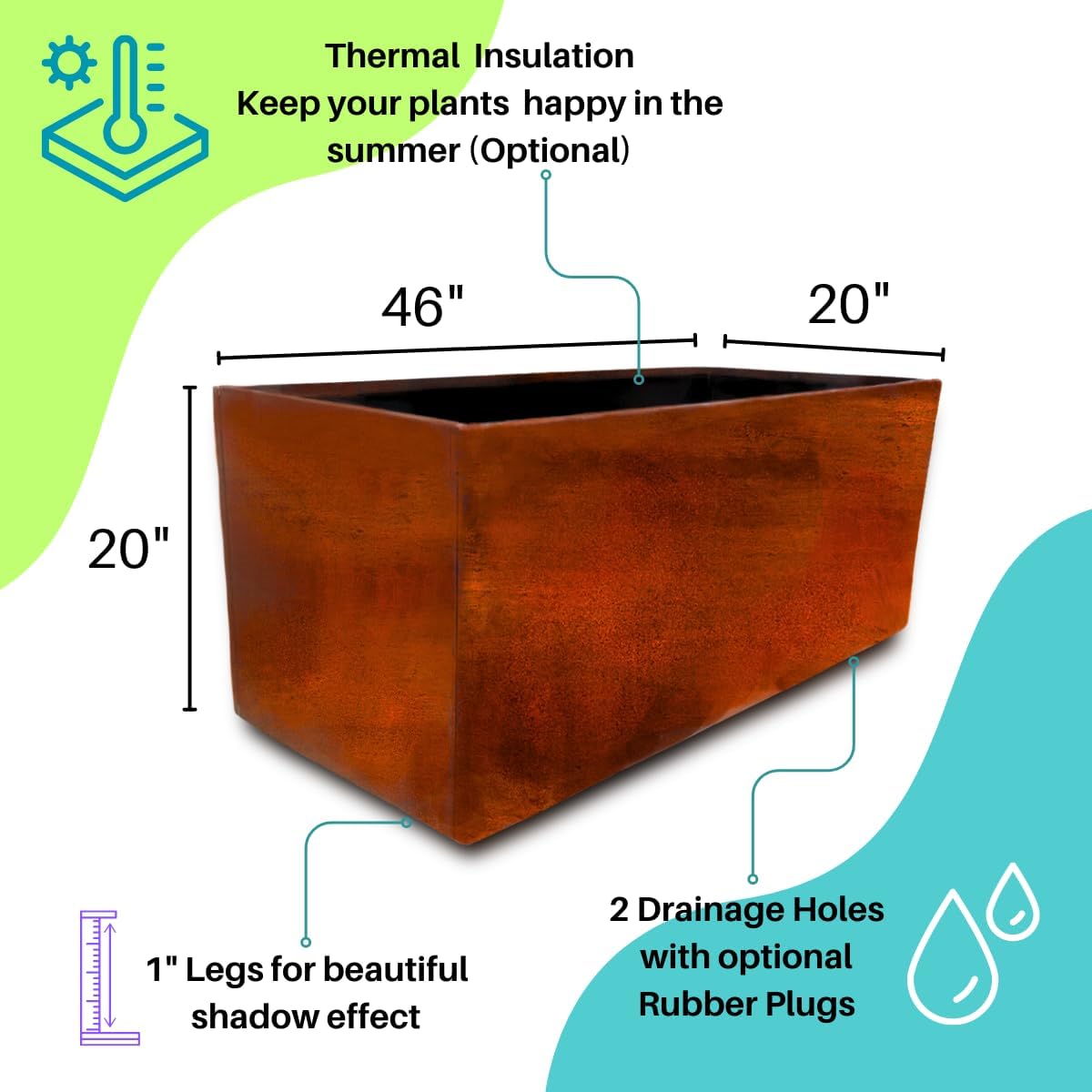 Corten Steel Planter Large Rectangle for Outdoor, Metal Planter Box - 46x20x20 inch - Flower Pot for Garden, Patio, Commercial, Farmhouse, Industrial - Long Rectangular Plants Container