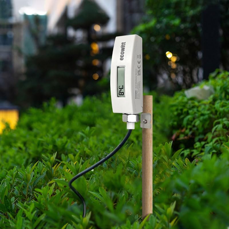 ECOWITT WH51L Soil Moisture Sensor with 1m/3.28ft PVC Wire Probe, LCD Display, Needs to Pair with Wi-Fi Gateway, 915 MHz