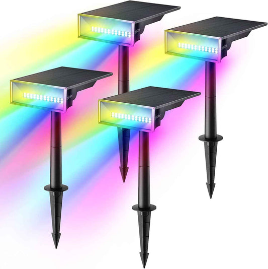 Consciot Solar Spot Lights Outdoor, Adjustable 170° Solar Outdoor Light, 7 Multicolored Garden Light Waterproof IP65, Landscape Lighting for Yard Pool Garden Tree, 4 Pack