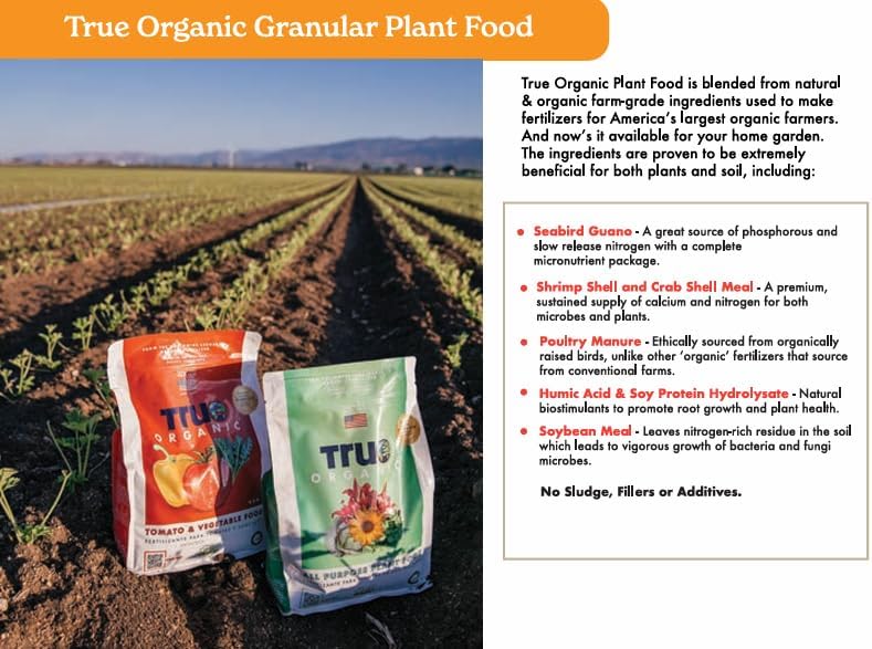 True Organic All Purpose Plant Food – Organic Fertilizer for Fruits, Vegetables, Flowers, and Herbs – 8lb Bag Covers 174 sq. ft.