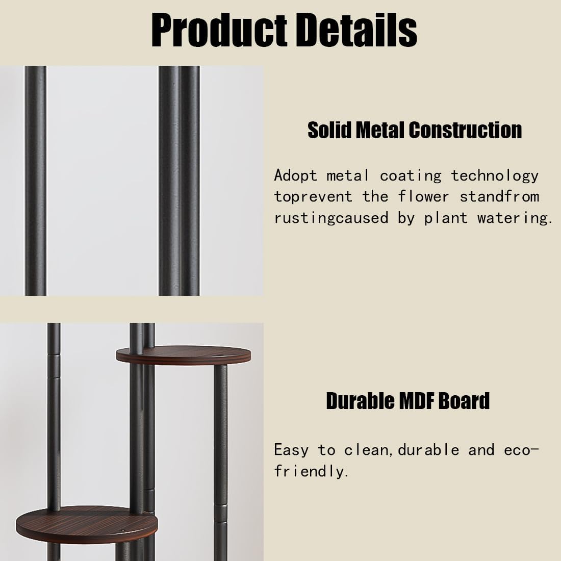 AZERPIAN Plant Stand Indoor 5 Tier Metal Plant Shelf for Multiple Plants Corner Tall Flower Holders for Living Room Balcony Bedroom Patio Garden (Black Oak, 5 Tier)