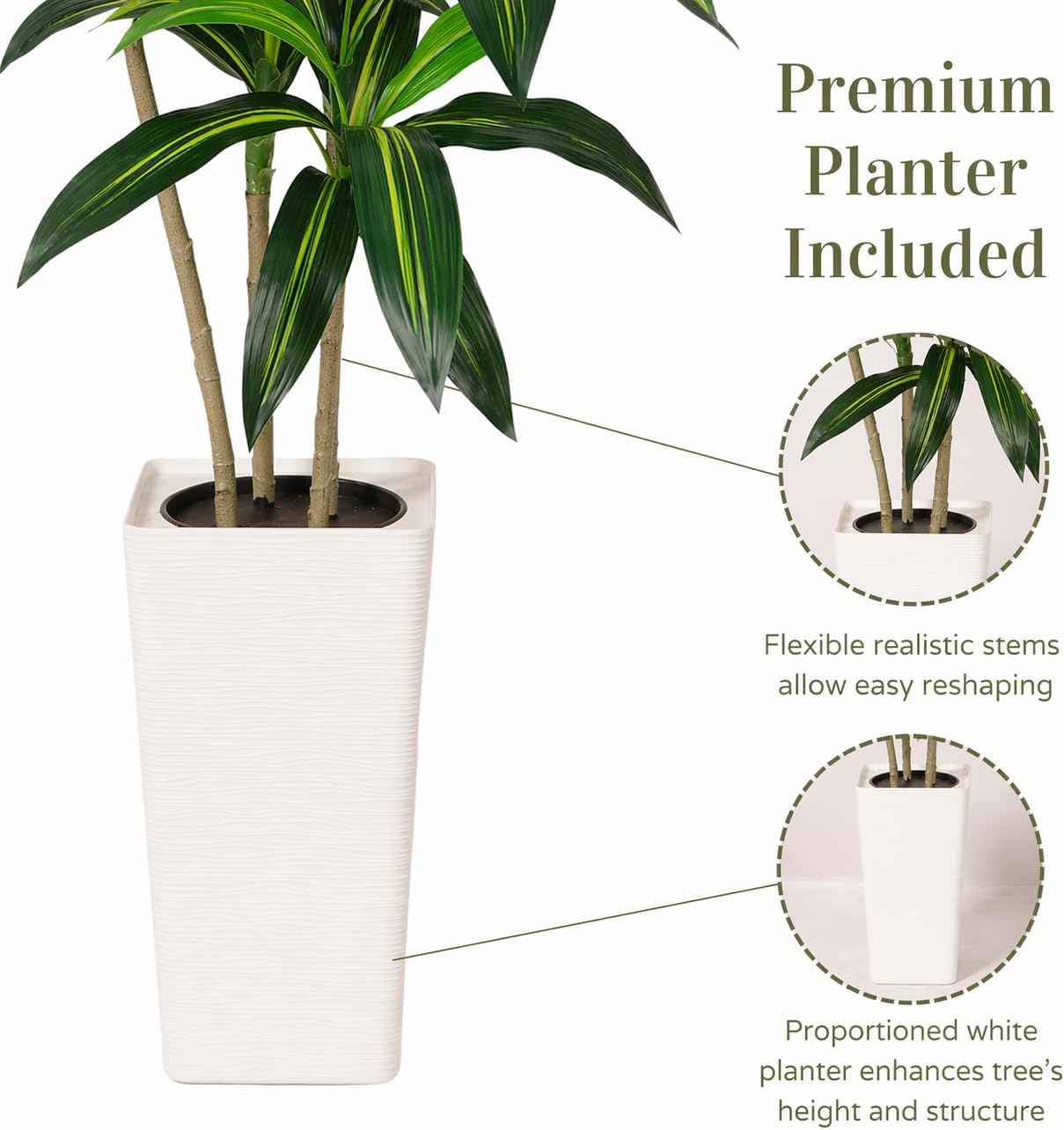 5FT Artificial Dracaena Plant Indoor – Tall Artificial Indoor Tree in Pot, Realistic Fake Plant Indoor for Living Room, Office, Home Decor, Faux Floor Plant, 5 ft Artificial Plants Indoor
