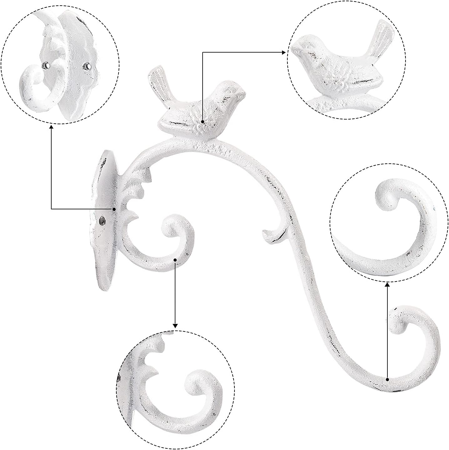 Sungmor Cast Iron Wall Hanging Plant Bracket, 2 Pack 10 Inch Decorative Plant Hanger, Lovely Bird Metal Plant Hooks for Hanging Planters Lanterns Bird Feeders Wind Chimes