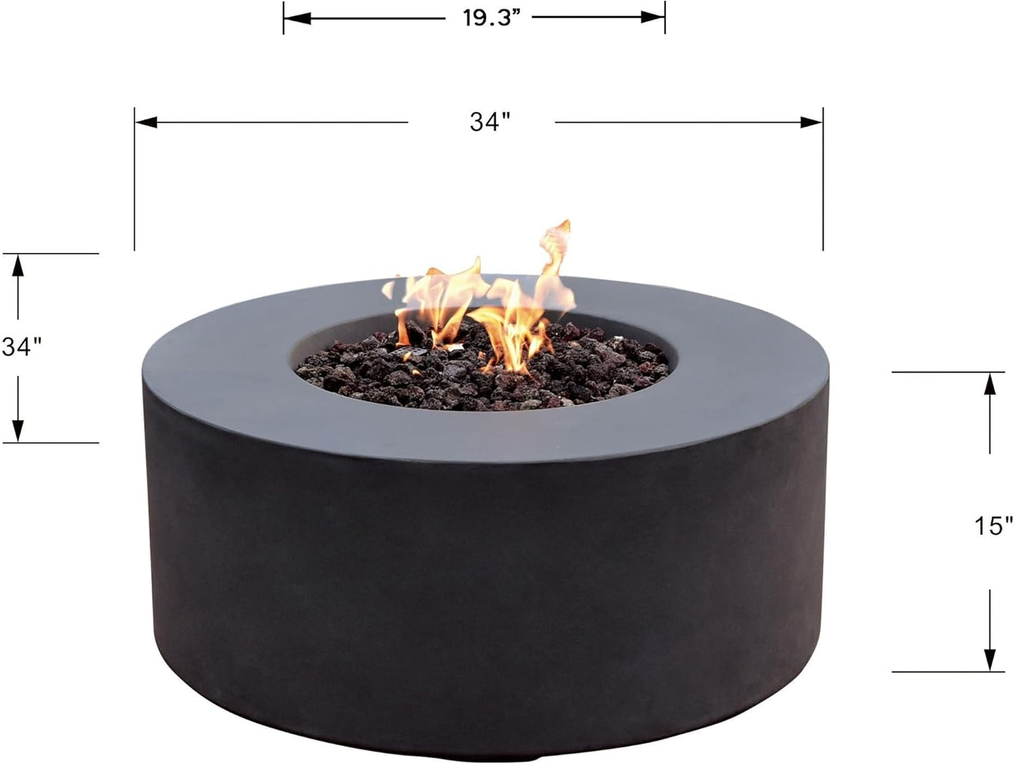AMS Fireplace | Modeno | Venice | Firepit Table | Cover and Lava Rocks Included | (Fuel: Natural Gas - Black)