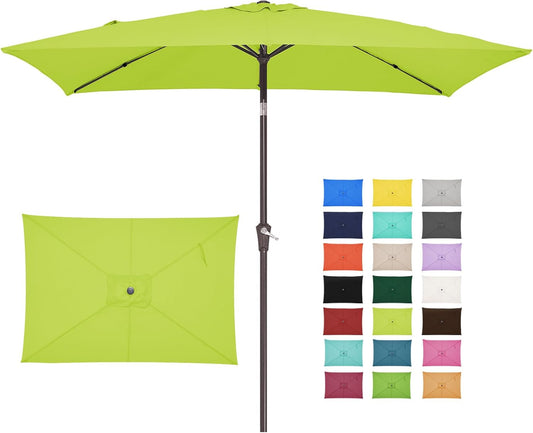 JEAREY 6.5x10 ft Rectangular Patio Umbrellas Outdoor Market Umbrella with Push Button Tilt and Crank, Rectangle Table Umbrella 6 Sturdy Ribs UV Protection for Pool Garden Backyard Deck, Apple Green
