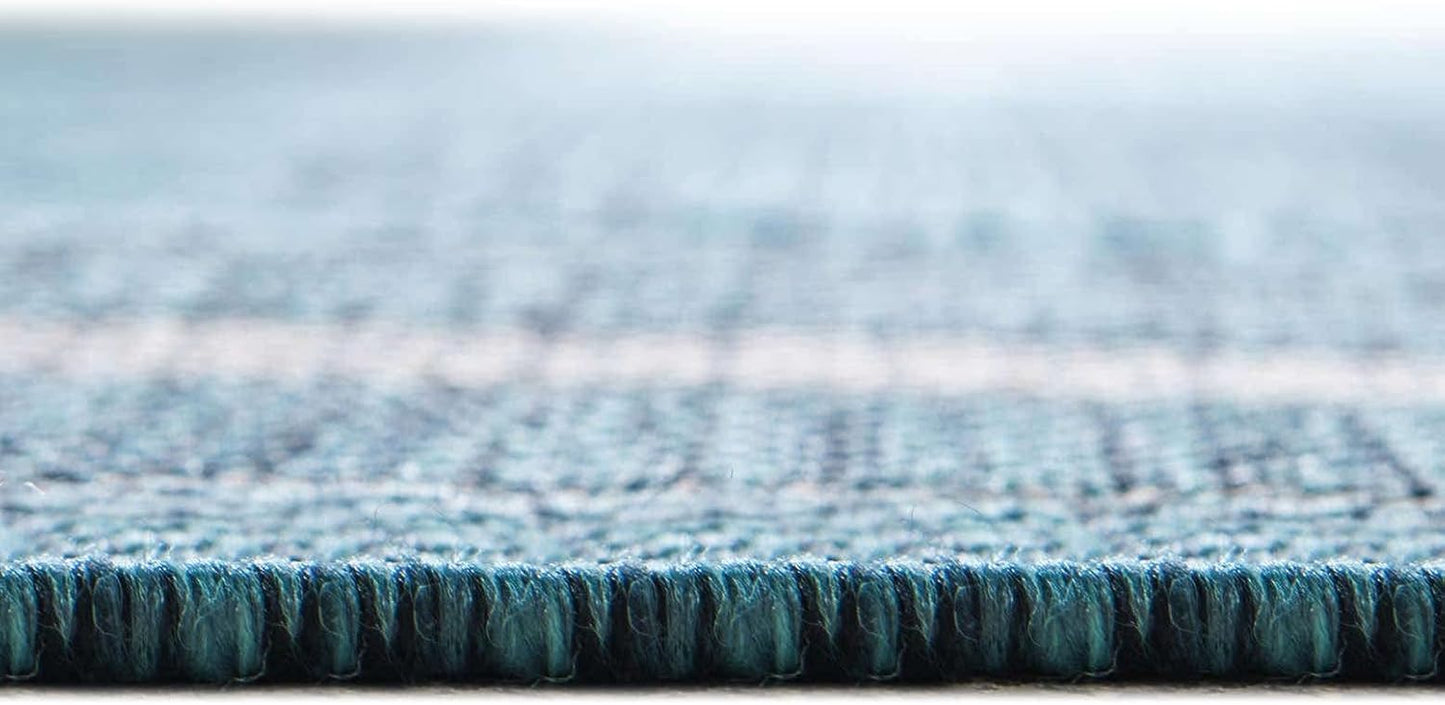 Unique Loom Outdoor Border Collection Area Rug - Soft Border (13' Round, Teal/ Ivory)