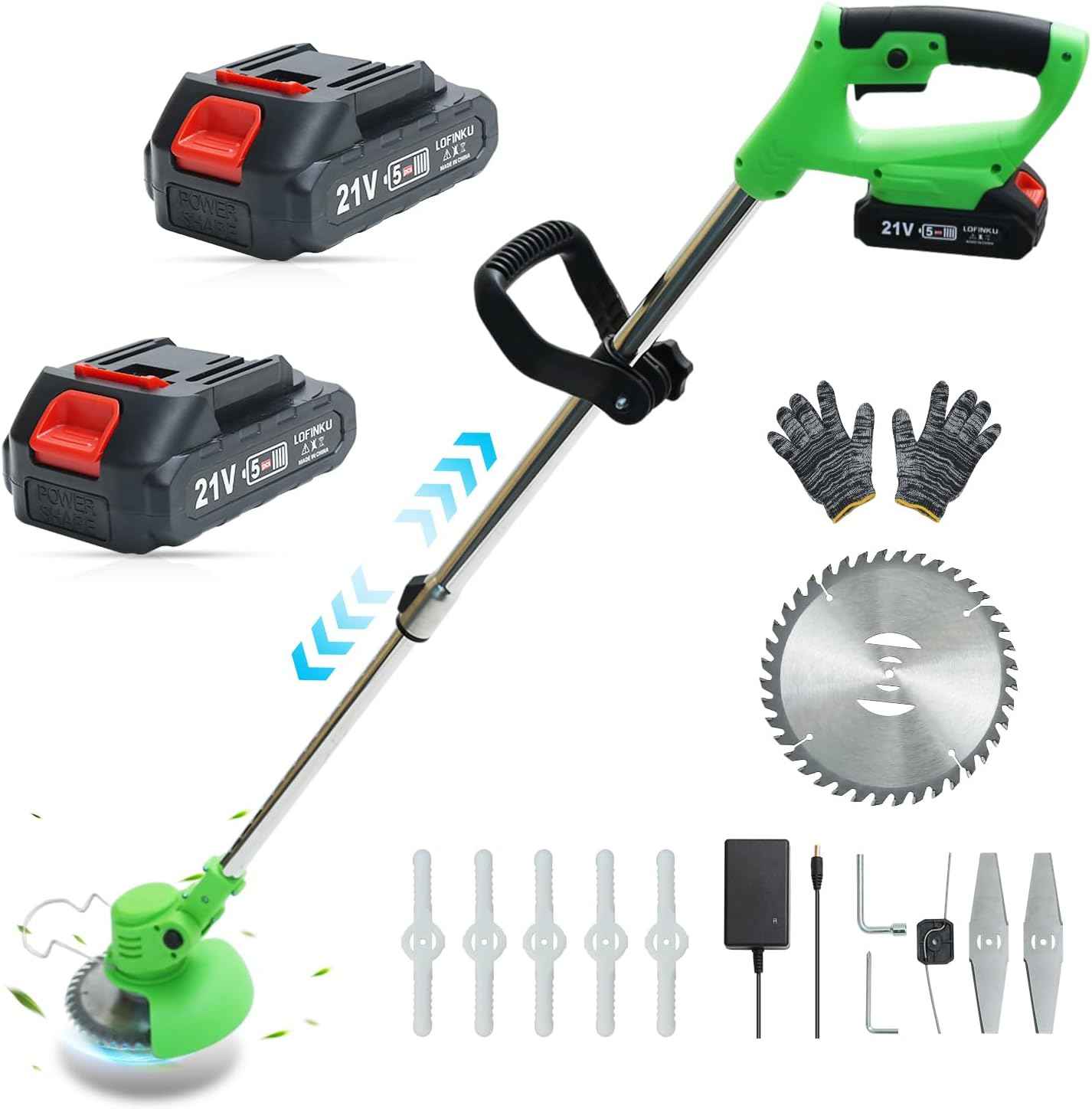 Cordless Weed Wacker, Lightweight Electric Grass Trimmer, 2 Batteries, Weed Erimmer, Adjustable Weed Eater,String Trimmers, Green