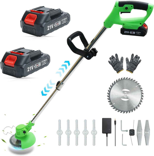 Cordless Weed Wacker, Lightweight Electric Grass Trimmer, 2 Batteries, Weed Erimmer, Adjustable Weed Eater,String Trimmers, Green