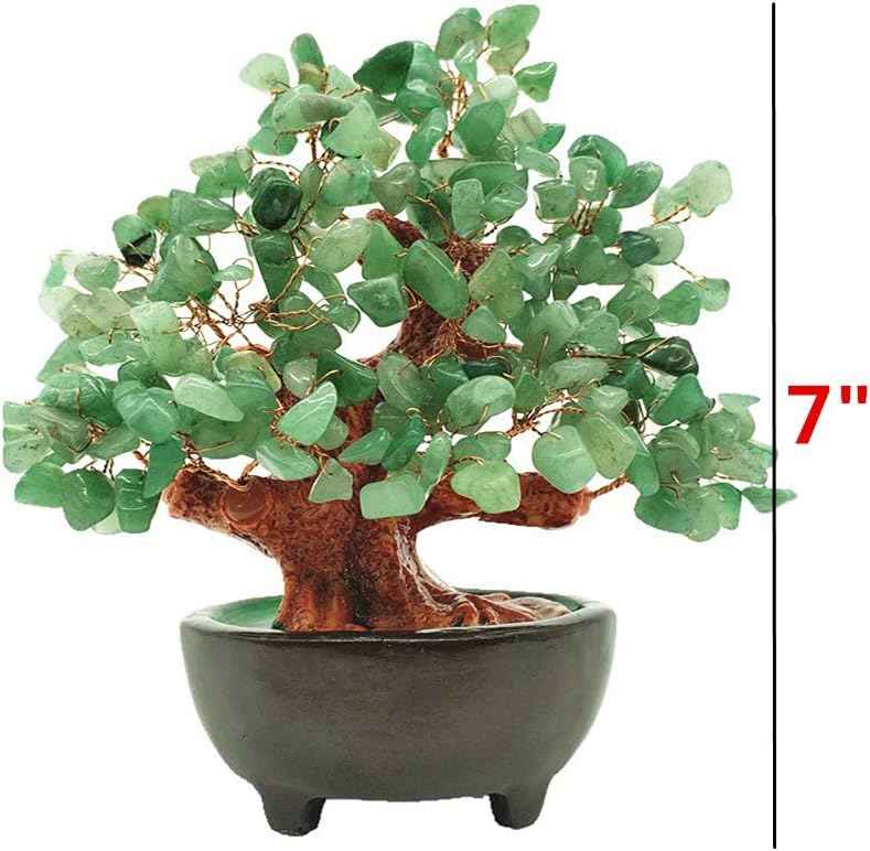 Colorsheng 7 Inch Quartz Crystal Money Tree Bonsai Feng Shui Gem Decoration for Wealth and Luck (Green)
