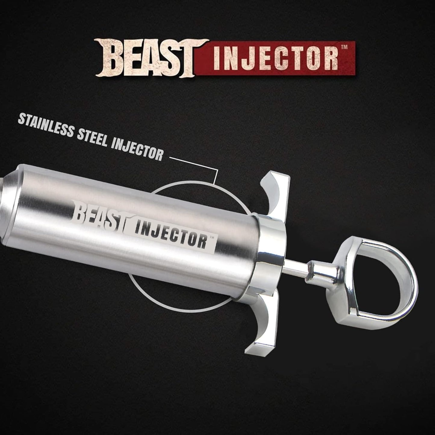 Grill Beast - 304 Stainless Steel Meat Injector Kit with 2-oz Large Capacity Barrel and 3 Professional Marinade Needles