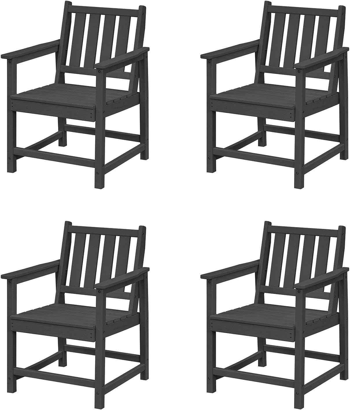 HDPE Dining Chair Set of 4, Outdoor Dining Chair with Deep Seating, All Weather HDPE Patio Dining Chairs, Ergonomic Outdoor Chairs Furniture for Backyard, Poolside, Garden, Deck, Obsidian
