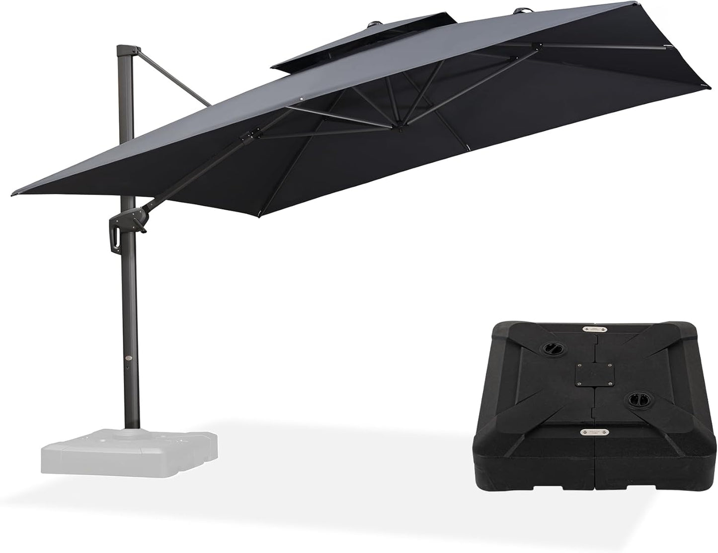 PURPLE LEAF 12ft Patio Umbrella with Base Large Outdoor Square Umbrella Deluxe Hanging Double Top Cantilever Offset Market Umbrella Windproof Garden Umbrella Grey