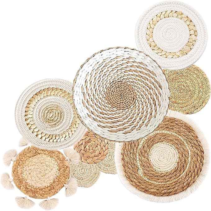 LTAXAF 9pcs Boho Wall Basket Decor-Basket Wall Decor, Decorative Plates for Wall Hanging For Living Room, Entryway, Bedroom–Natural Wall Decor