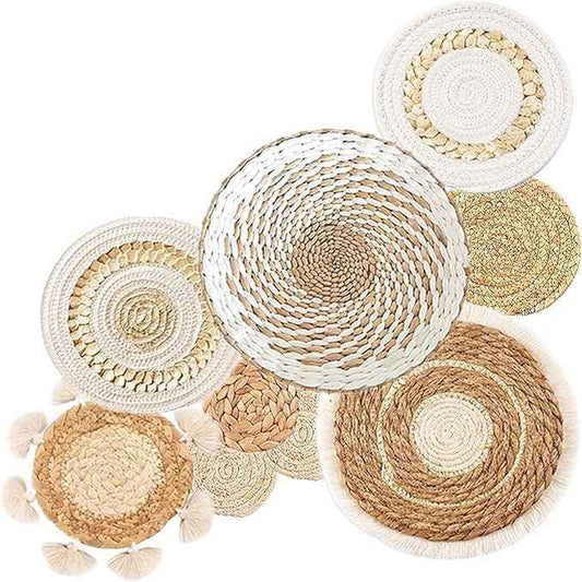 LTAXAF 9pcs Boho Wall Basket Decor-Basket Wall Decor, Decorative Plates for Wall Hanging For Living Room, Entryway, Bedroom–Natural Wall Decor