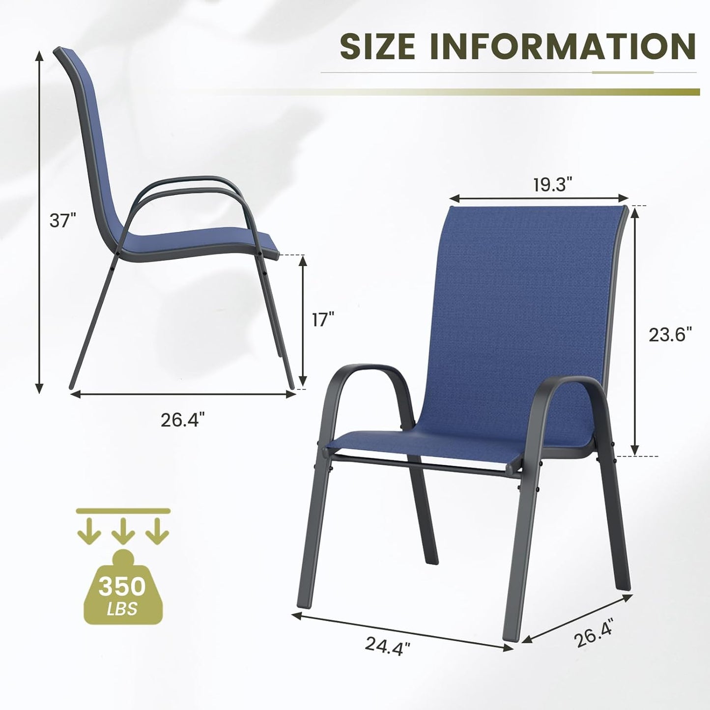 UDPATIO Patio Chairs Set of 4, Stackable Outdoor Dining Chairs with High Back, Breathable Textilene Fabric Outdoor Chair All Weather, 350LBS Capacity for Garden, Backyard (Blue)