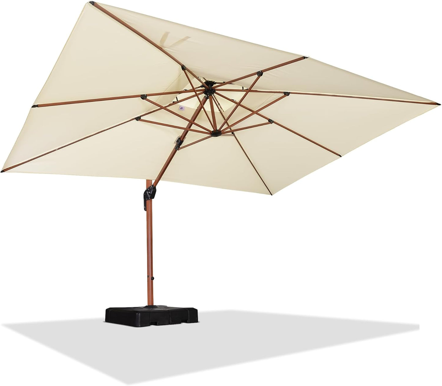 PURPLE LEAF 10' X 13' Double Top Deluxe Wood Pattern Rectangle Patio Umbrella Offset Hanging Umbrella Outdoor Market Umbrella Garden Umbrella, Cream