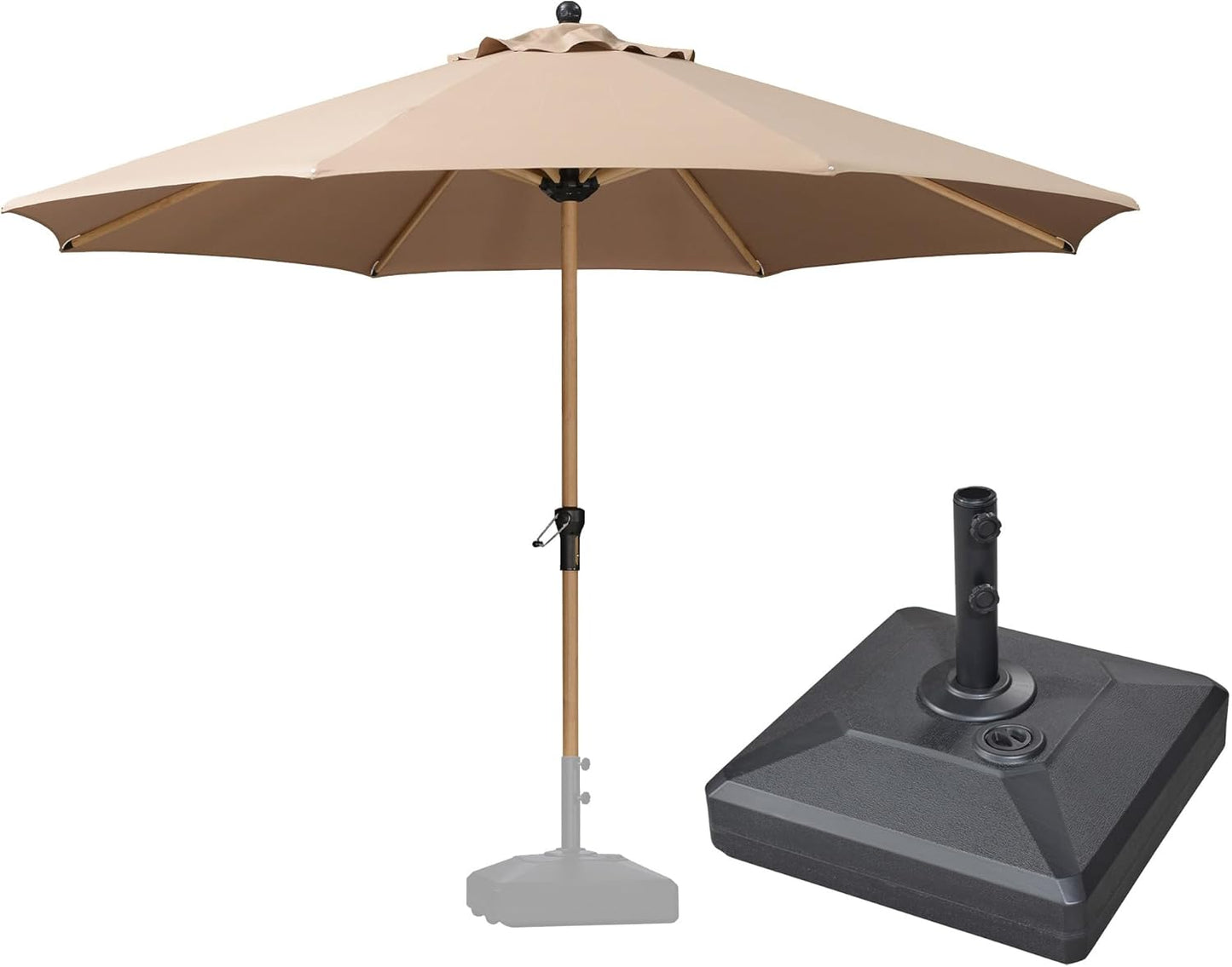 PURPLE LEAF 11 Feet Patio Umbrella with Base Outdoor Umbrella Round Market Umbrella with Crank & 8 Ribs Commercial Aluminum Table Umbrella for Outdoor Garden, Taupe