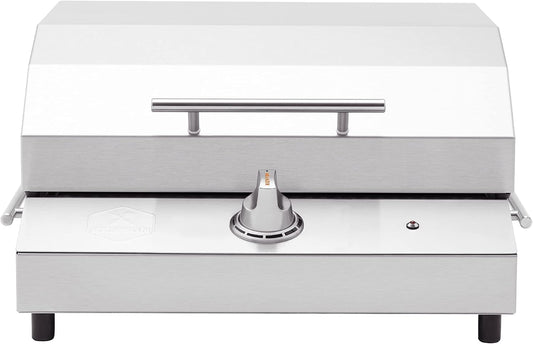 Kenyon G2 Portable Tabletop Electric Grill, 1440W Single Burner, Stainless Steel Body, Cast Aluminum Grate, UL Approved Grill For Indoor And Outdoor Use, Removable Lid, Dishwasher Safe, 120Volts