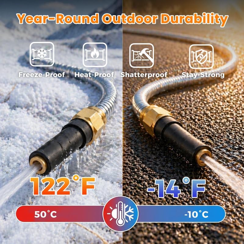 Rosy Earth Stainless Steel Garden Hose 100 FT, Heavy Duty Expandable Water Hose, No-Kink, No Bite, Flexible Garden Hoses for Yard, RV, Car