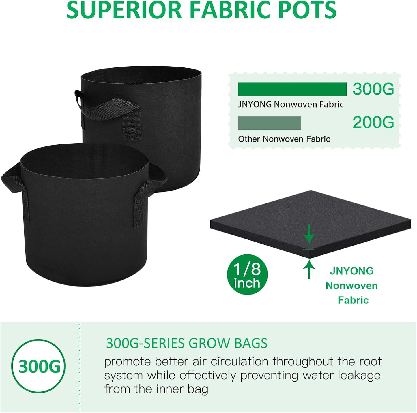24-Pack 5 Gallon Thickened Non-Woven Grow Bags, Aeration Fabric Pots with Handles