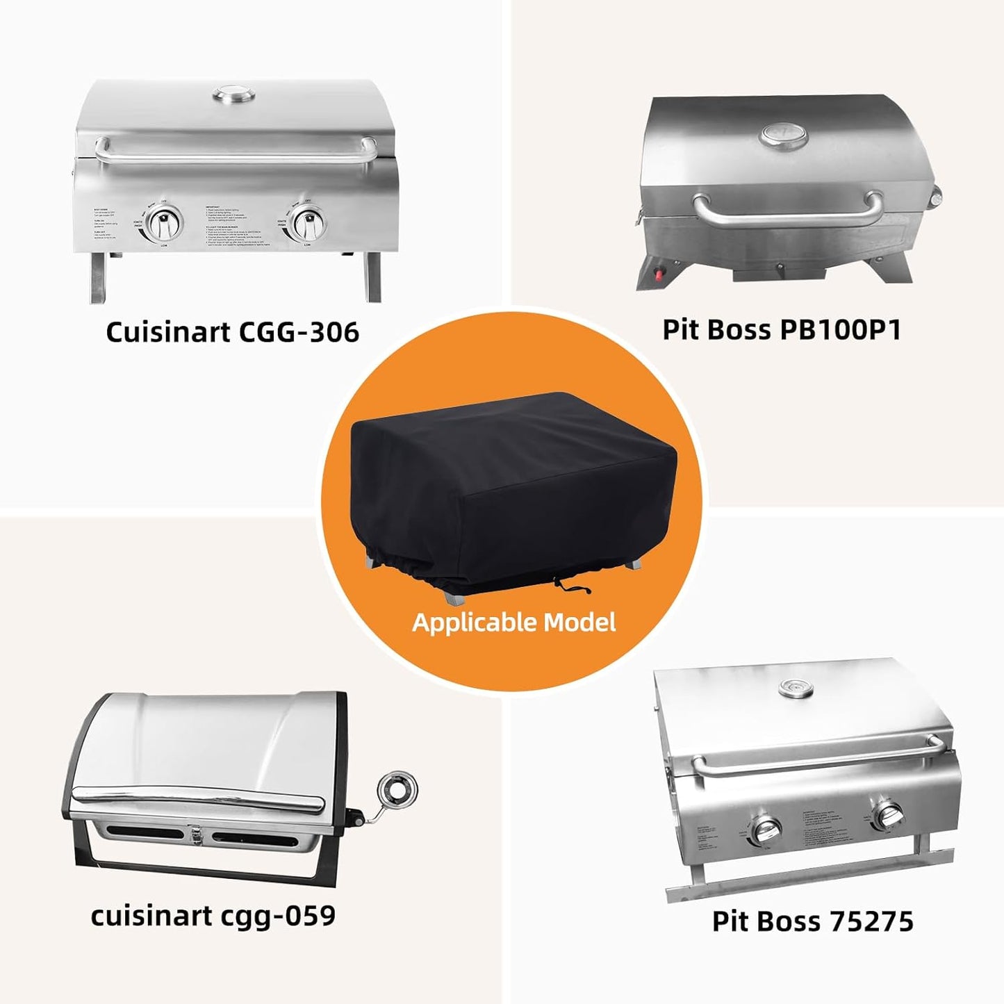 NOELIFE 24 Inch Tabletop Grill Cover for Cuisinart CGG-306/ CGG-059A/ CGG-059, Pit Boss 75275/ PB336GS/ PB100P1, Waterproof Outdoor BBQ Grilling Griddle Accessories, Black (Cover Only)