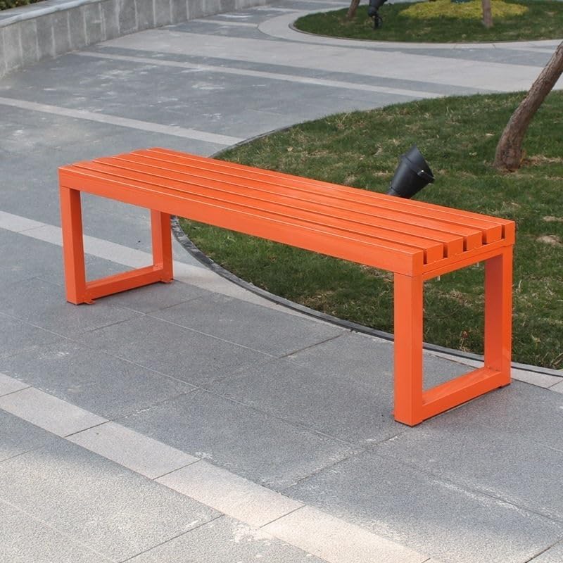Weatherproof Metal Dining Bench, Outdoor Bench Backless Patio Bench 2-Person Farmhouse Bench Garden Bench for Kitchen, Living Room, Entryway(Orange,40in)