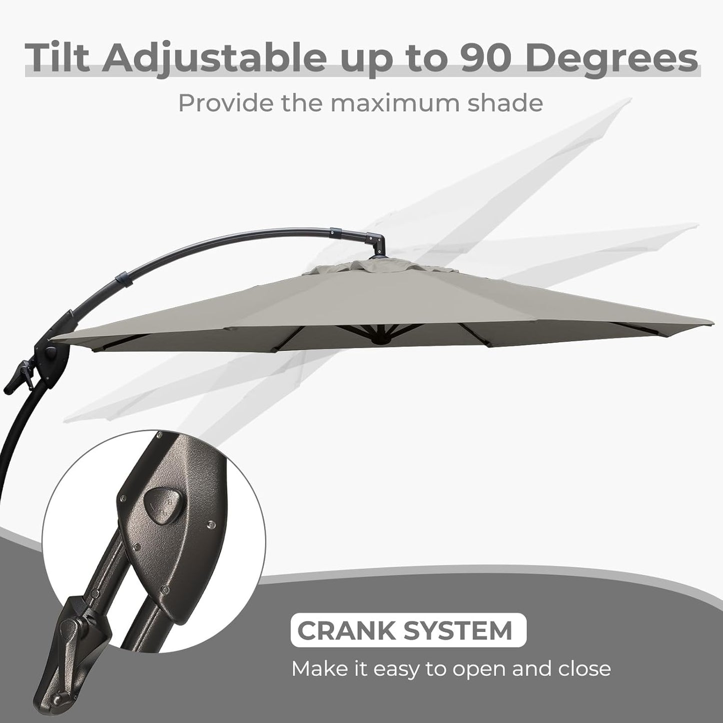 Grand patio 12FT Outdoor Offset Umbrella Large Round Aluminum Cantilever Umbrella with Base for Garden Deck Poolside (Gray, 12 FT)