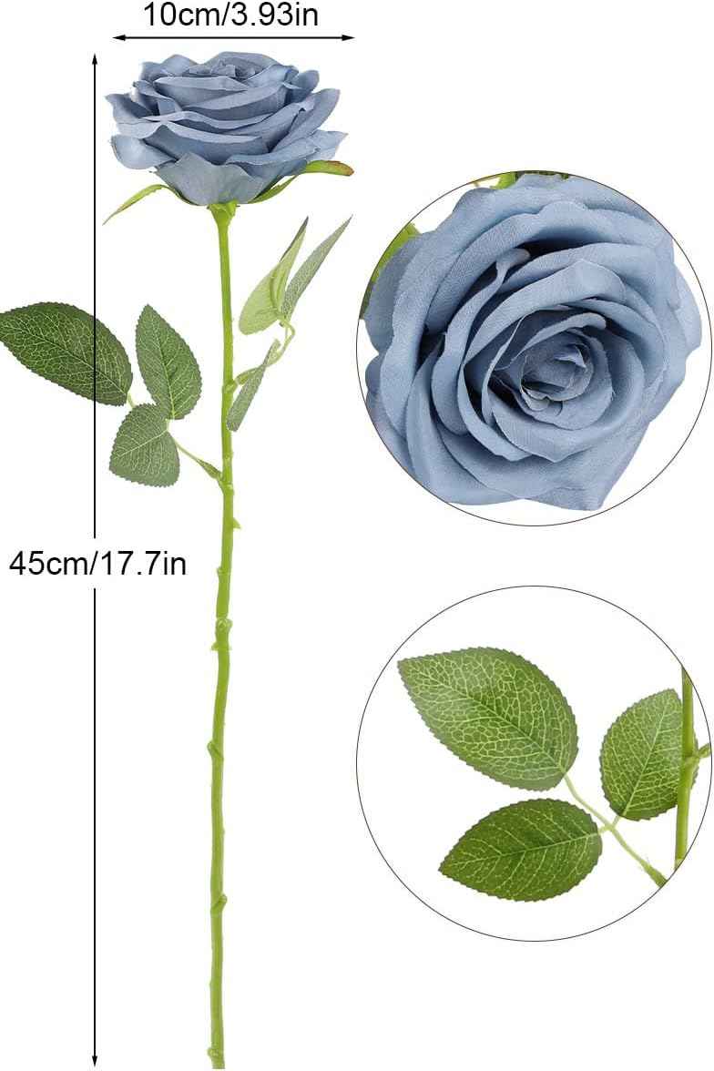 LVEFIT Artificial Rose Flower Dusty Blue Flowers Dusty Blue Roses Silk Flowers 12 pcs with Long Stem Silk Roses Bouquet for Wedding Bridal Shower Party Home Decoration