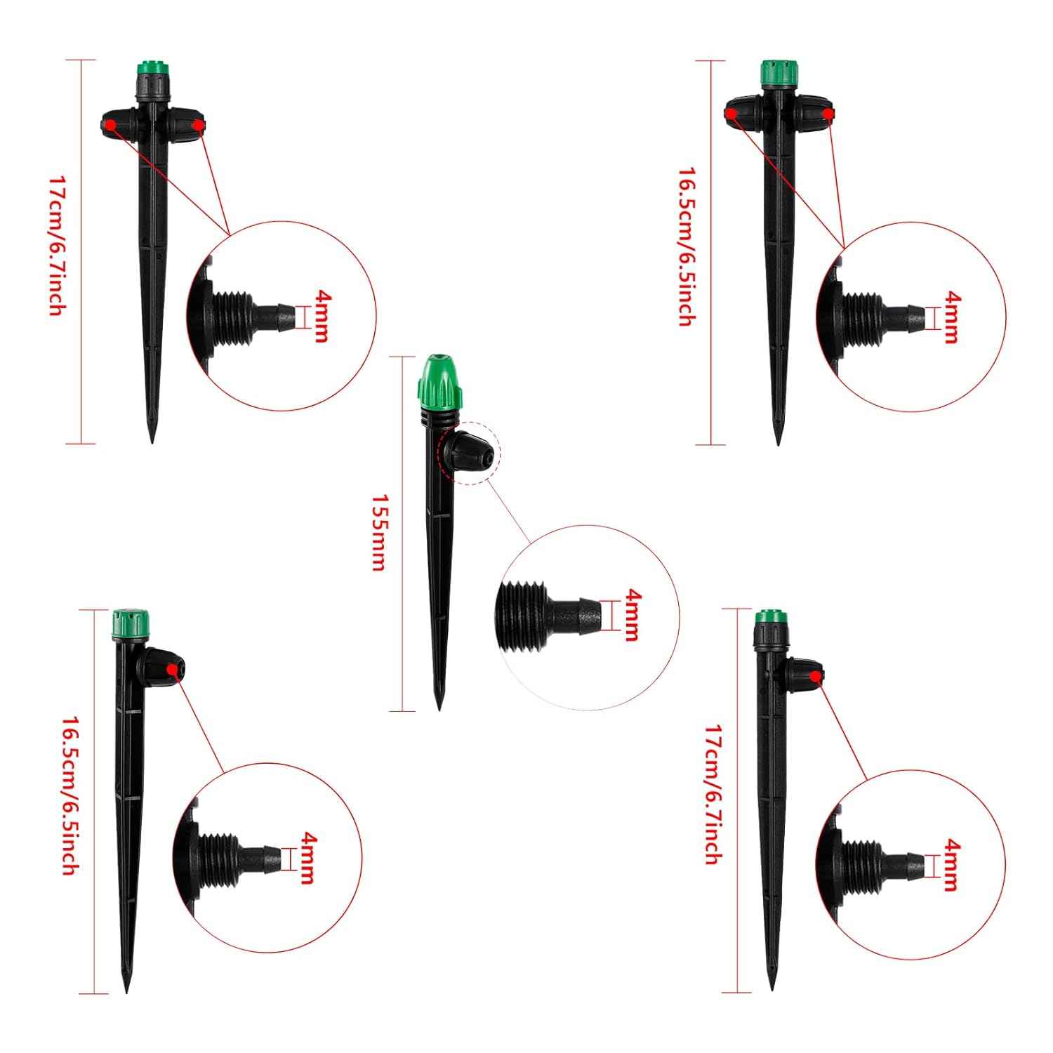 30Pcs Drip Irrigation Emitters Sprayer with Lock Barbed for 1/4" Drip Tubing - Leak-Proof Adjustable Micro Spray Drippers (4-7mm) for Garden Irrigation System (30PCS Mix Emitters)