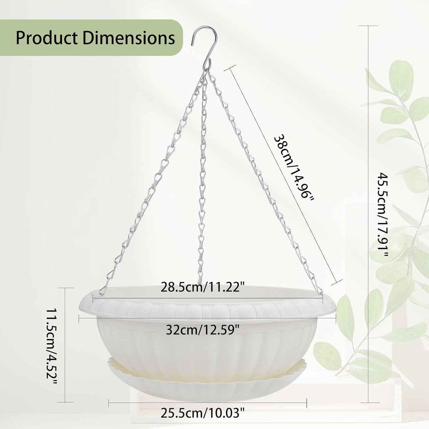 summer flower 3 Pack Large Hanging Planters 12.59in Plastic Plant Pots with Drainage Holes & Trays for Indoor Outdoor Garden Wall Window Decor (White)