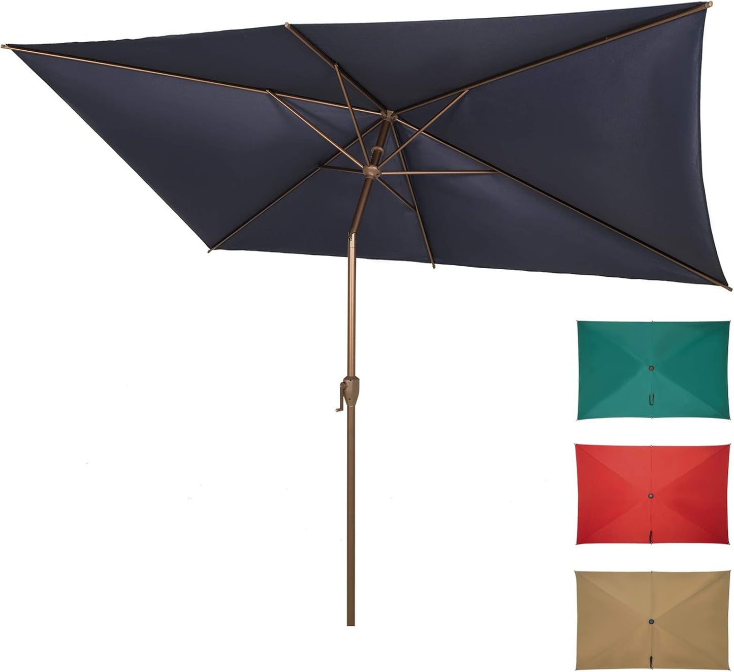 Ogrmar 6.5x10ft Patio Umbrella Rectangular Outdoor Table Umbrella with Crank & Push Button Tilt for Terrace, Backyard, Garden, Courtyard, Swimming Pool, Lawn (Navy Blue)