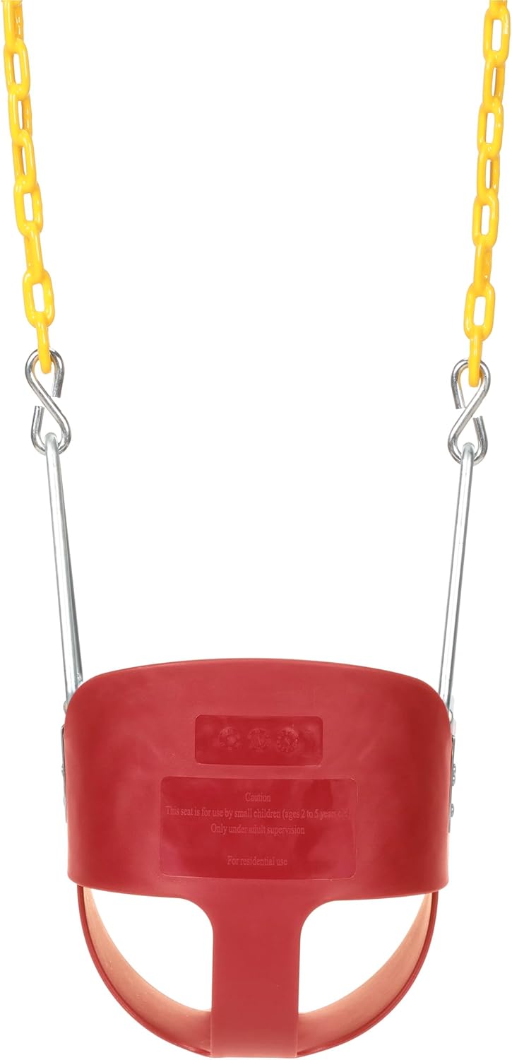 Eastern Jungle Gym Heavy-Duty High Back Full Bucket Toddler Swing Seat | Coated Chains Fully Assembled | Red Swing Set Accessory