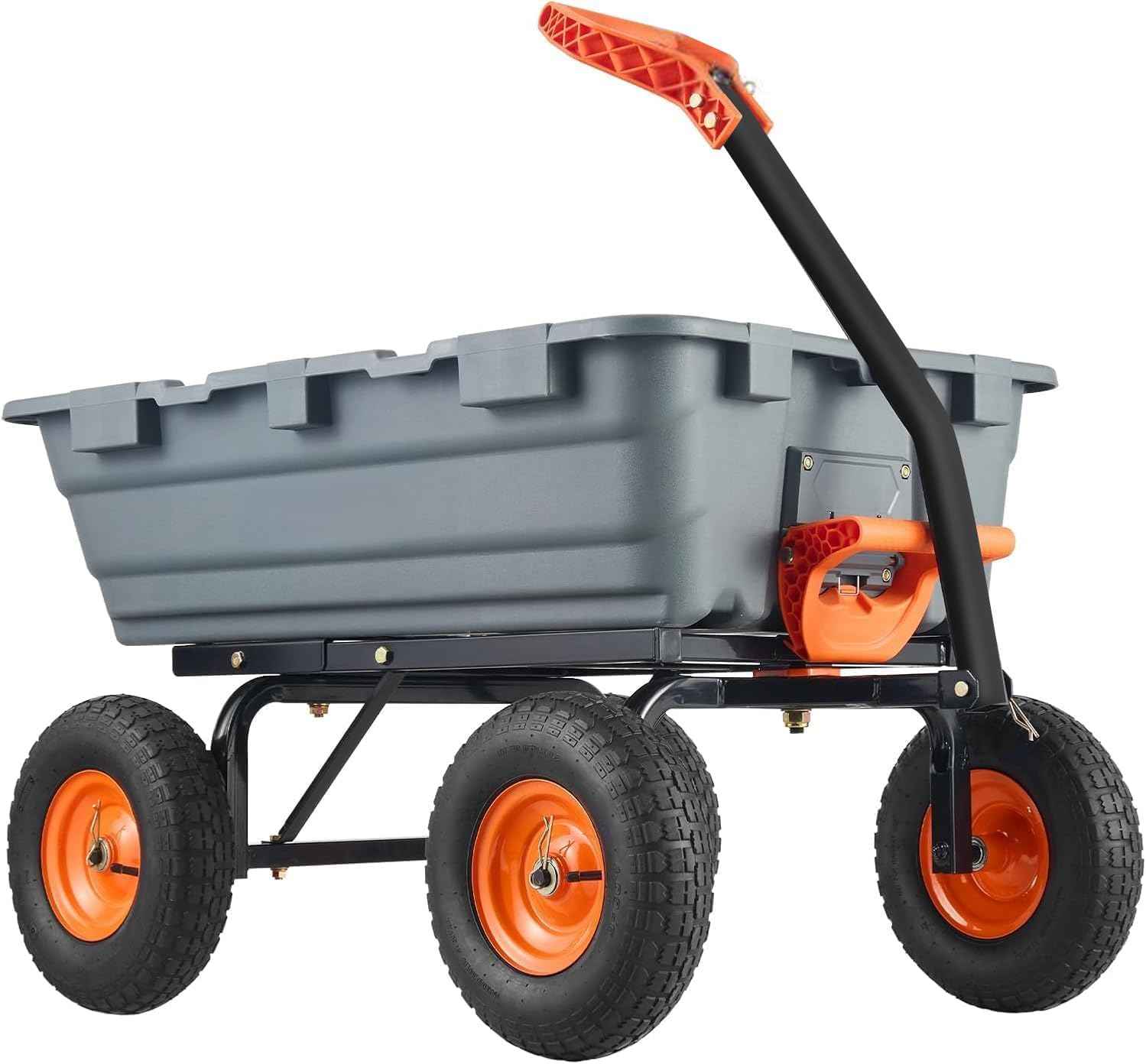 Garden Dump Cart, 800 lbs Heavy Duty Garden Wagon with 10 Inch Wheels, 4 Wheel Wheelbarrow,Steel Frame and Quick Release System Lawn Trailer