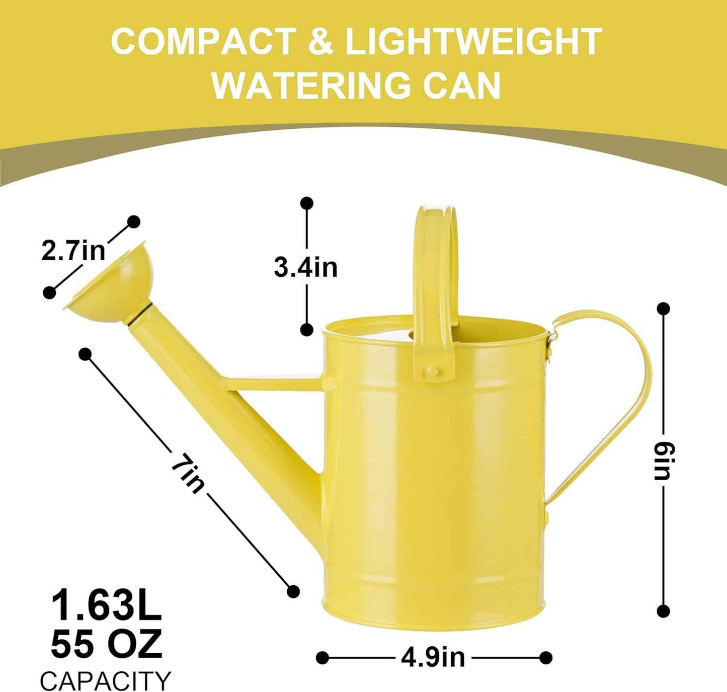 DUSVALLY Vintage Yellow Metal Watering Can for Indoor & Outdoor Plants, 55oz Decorative Garden Watering Can with Removable Sprinkler Spout, Farmhouse Plant Waterer