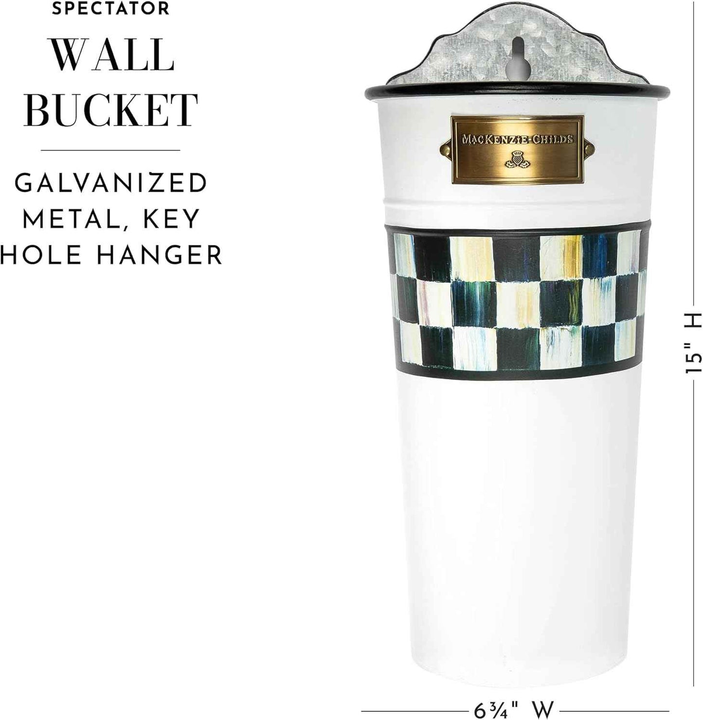 MACKENZIE-CHILDS Galvanized Wall Bucket, Metal Wall Planter, Decorative Hanging Plant Holder for Flowers, Spectator