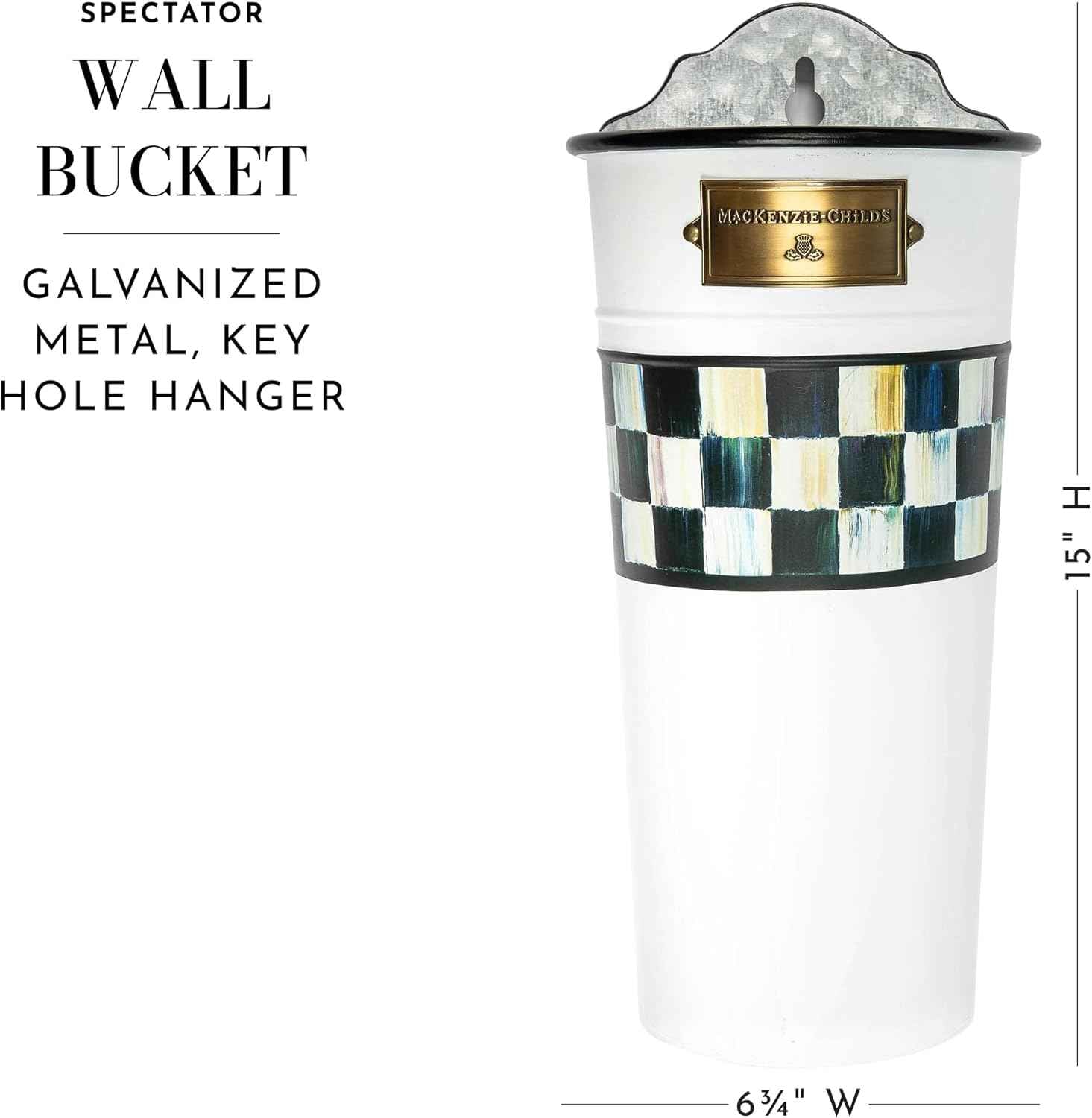 MACKENZIE-CHILDS Galvanized Wall Bucket, Metal Wall Planter, Decorative Hanging Plant Holder for Flowers, Spectator